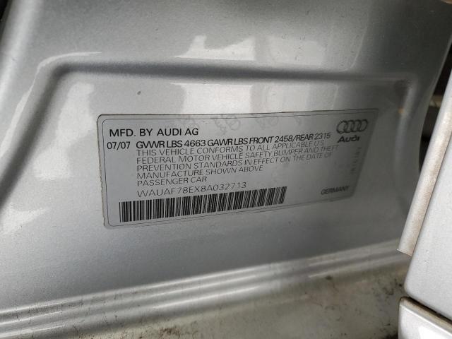 WAUAF78EX8A032713 - 2008 AUDI A4 2.0T SILVER photo 12