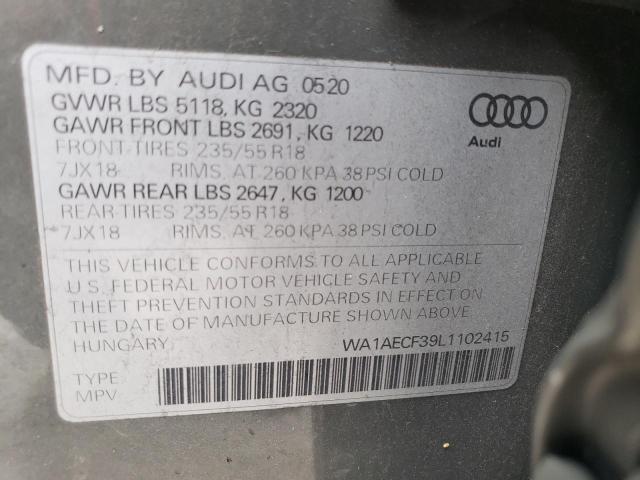 WA1AECF39L1102415 - 2020 AUDI Q3 PREMIUM GRAY photo 13