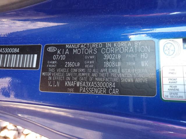 KNAFW6A3XA5300084 - 2010 KIA FORTE SX BLUE photo 13