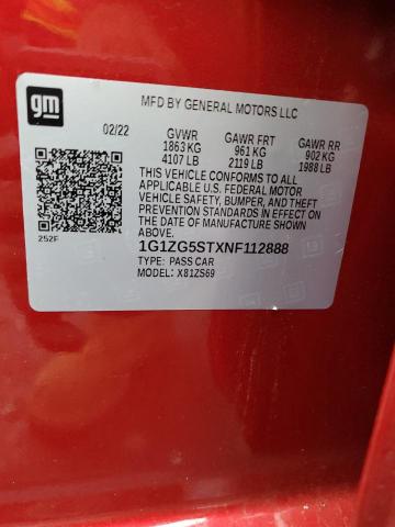 1G1ZG5STXNF112888 - 2022 CHEVROLET MALIBU RS RED photo 12