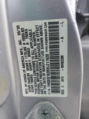 1HGES16355L017620 - 2005 HONDA CIVIC DX VP Արծաթագույն լուսանկար 12