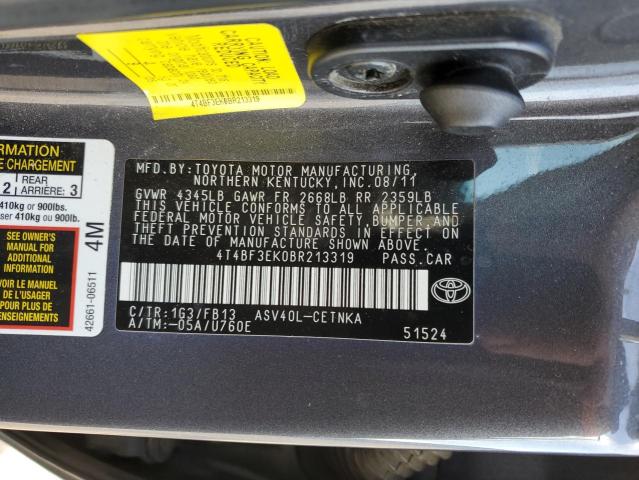 4T4BF3EK0BR213319 - 2011 TOYOTA CAMRY BASE CHARCOAL photo 12