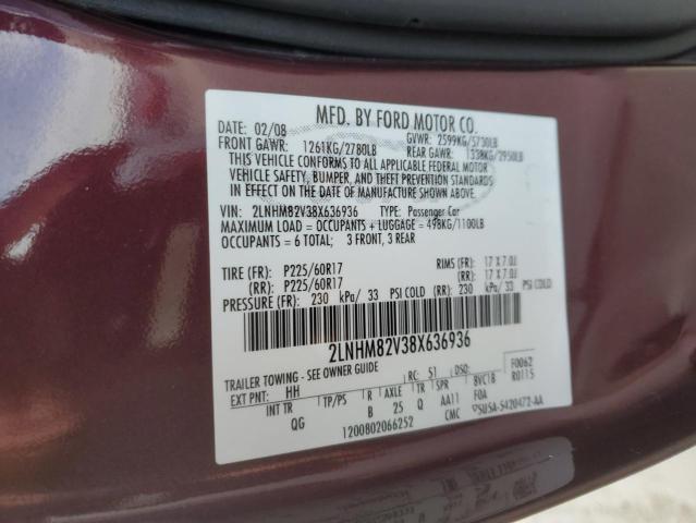 2LNHM82V38X636936 - 2008 LINCOLN TOWN CAR SIGNATURE LIMITED BURGUNDY photo 12