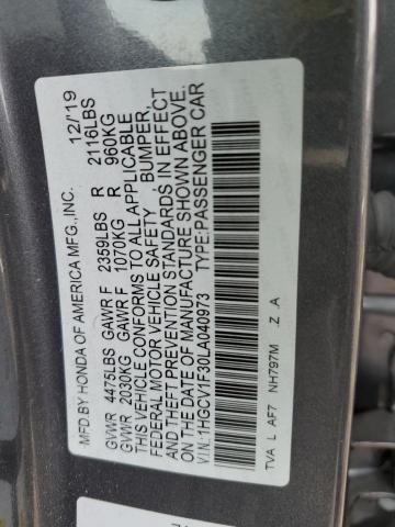 1HGCV1F30LA040973 - 2020 HONDA ACCORD SPORT SILVER photo 12