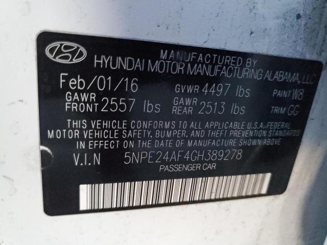 5NPE24AF4GH389278 - 2016 HYUNDAI SONATA SE WHITE photo 12