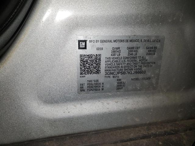 3GNCJPSB7KL296603 - 2019 CHEVROLET TRAX 1LT GRAY photo 13