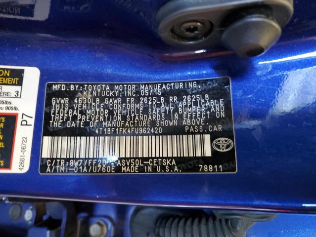 4T1BF1FK4FU962420 - 2015 TOYOTA CAMRY LE BLUE photo 12