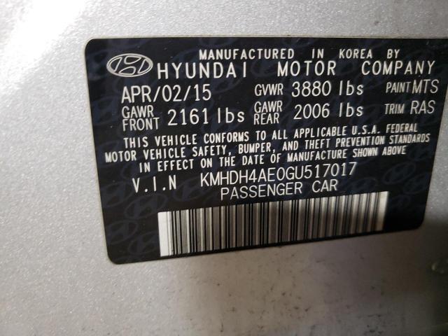 KMHDH4AE0GU517017 - 2016 HYUNDAI ELANTRA SE SILVER photo 12