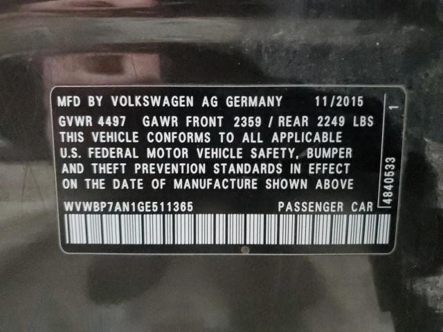 WVWBP7AN1GE511365 - 2016 VOLKSWAGEN CC BASE BLACK photo 12