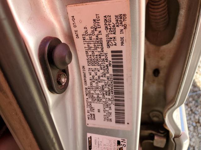 JTEZU14R940042310 - 2004 TOYOTA 4RUNNER SR5 SILVER photo 13