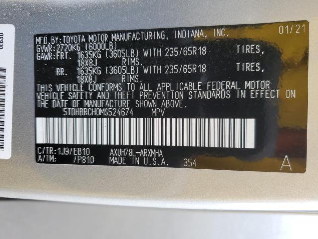 5TDHBRCH0MS524674 - 2021 TOYOTA HIGHLANDER HYBRID XLE SILVER photo 13