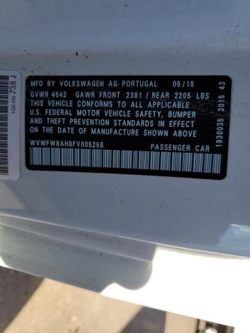 WVWFW8AH8FV005258 - 2015 VOLKSWAGEN EOS LUX 白色 照片 12
