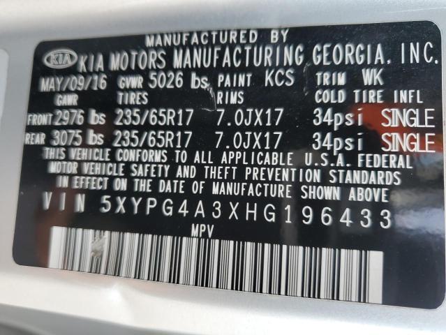 5XYPG4A3XHG196433 - 2017 KIA SORENTO LX GRAY photo 12