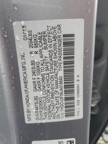 1HGCV2F56JA018643 - 2018 HONDA ACCORD EXL SILVER photo 13