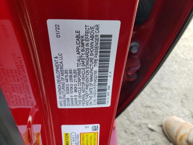 1HGCV1F37NA022165 - 2022 HONDA ACCORD SPORT RED photo 12