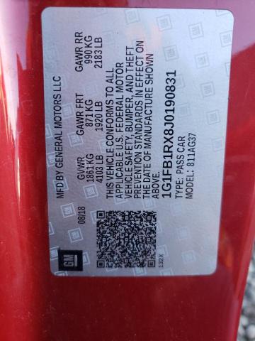 1G1FB1RX8J0190831 - 2018 CHEVROLET CAMARO LT RED photo 13