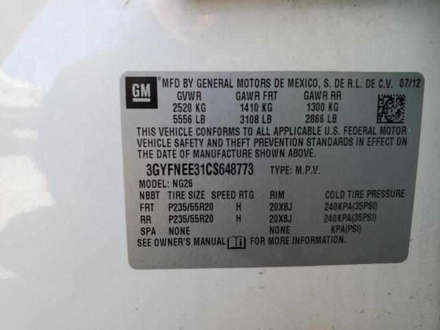 3GYFNEE31CS648773 - 2012 CADILLAC SRX PERFORMANCE COLLECTION Ақ фото 12