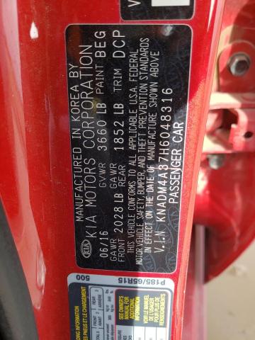 KNADM4A37H6048316 - 2017 KIA RIO LX RED photo 13