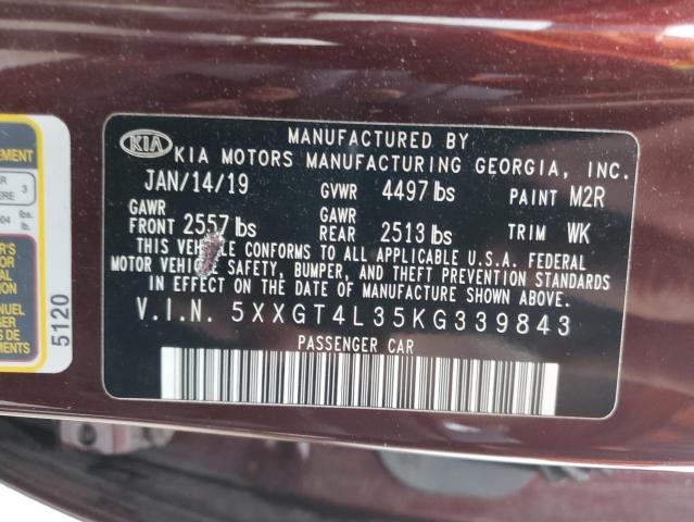 5XXGT4L35KG339843 - 2019 KIA OPTIMA LX BURGUNDY photo 12