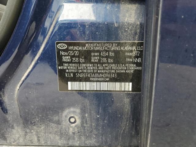 5NPEF4JA8MH096343 - 2021 HYUNDAI SONATA SEL BLUE photo 13