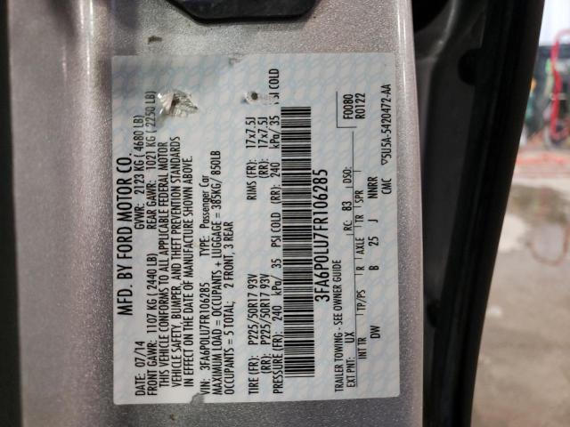 3FA6P0LU7FR106285 - 2015 FORD FUSION SE HYBRID SILVER photo 12