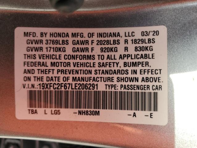 19XFC2F67LE206291 - 2020 HONDA CIVIC LX SILVER photo 13