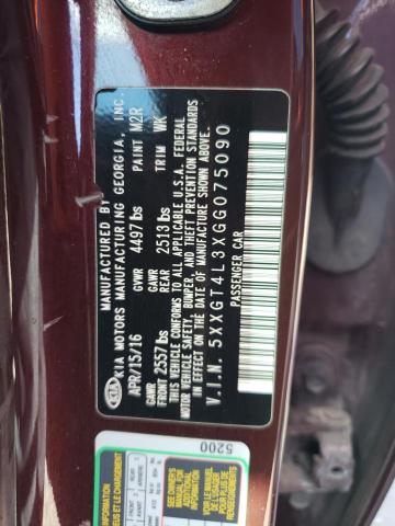 5XXGT4L3XGG075090 - 2016 KIA OPTIMA LX BURGUNDY photo 12