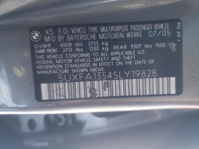 5UXFA13545LY19828 - 2005 BMW X5 3.0I GRAY photo 10