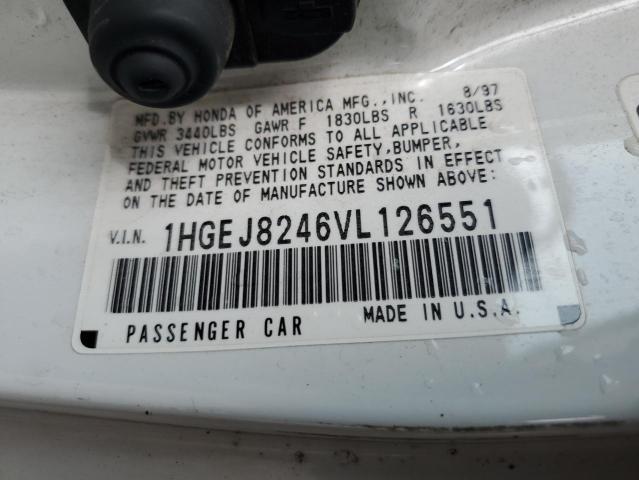 1HGEJ8246VL126551 - 1997 HONDA CIVIC EX WHITE photo 12