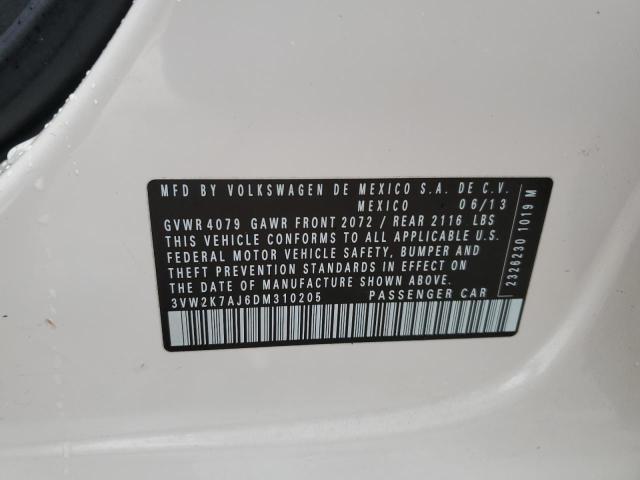 3VW2K7AJ6DM310205 - 2013 VOLKSWAGEN JETTA BASE 白色 照片 12