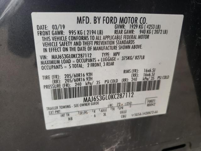 MAJ6S3GL0KC287112 - 2019 FORD ECOSPORT SE Szary zdjęcie 13