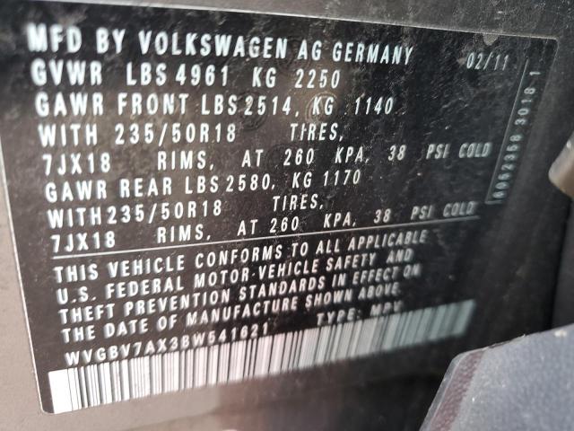 WVGBV7AX3BW541621 - 2011 VOLKSWAGEN TIGUAN S GRAY photo 13