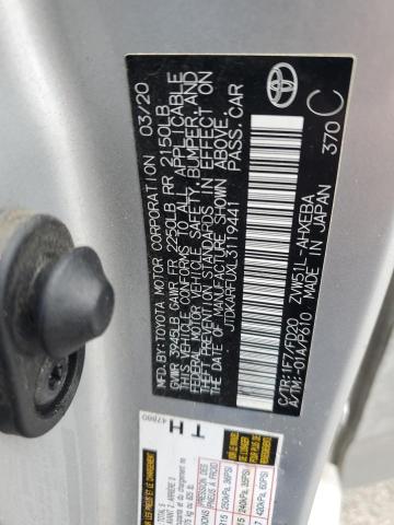 JTDKARFUXL3119441 - 2020 TOYOTA PRIUS L SILVER photo 12