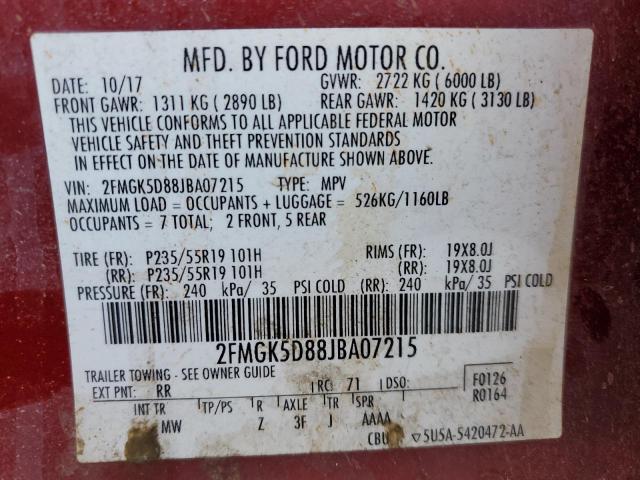 2FMGK5D88JBA07215 - 2018 FORD FLEX LIMITED RED photo 13