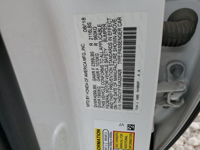 1HGCV1F15JA220428 - 2018 HONDA ACCORD LX WHITE photo 12