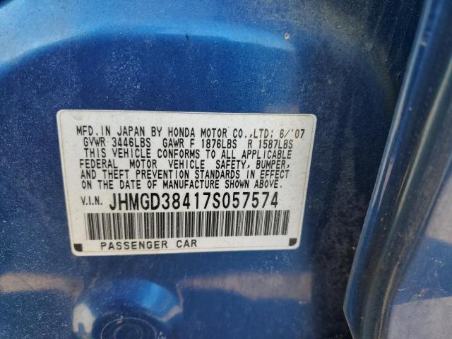 JHMGD38417S057574 - 2007 HONDA FIT BLUE photo 12