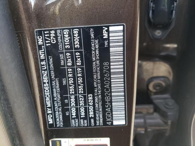 4JGDA5HB2CA026708 - 2012 MERCEDES-BENZ ML 350 4MATIC BROWN photo 13