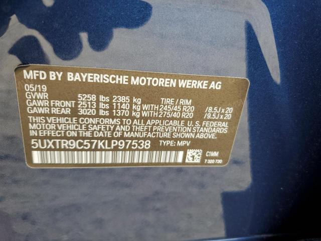 5UXTR9C57KLP97538 - 2019 BMW X3 XDRIVE30I Синій фото 12