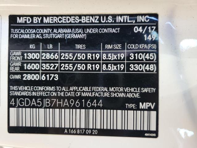 4JGDA5JB7HA961644 - 2017 MERCEDES-BENZ GLE 350 WHITE photo 12