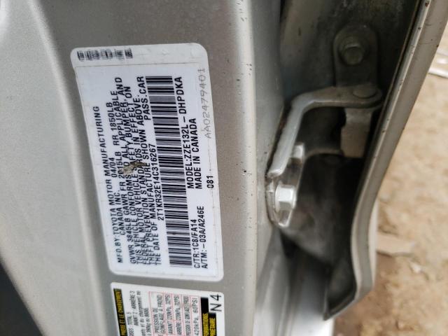 2T1KR32E14C316267 - 2004 TOYOTA COROLLA MA XR SILVER photo 12