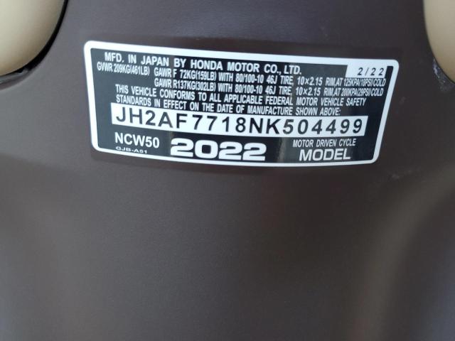 JH2AF7718NK504499 - 2022 HONDA NCW50 CREAM photo 10