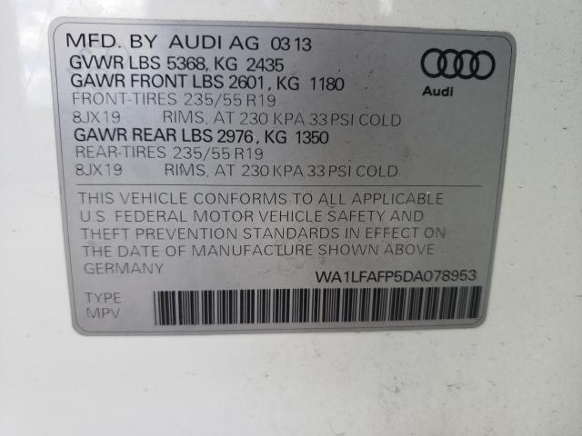 WA1LFAFP5DA078953 - 2013 AUDI Q5 PREMIUM PLUS WHITE photo 13