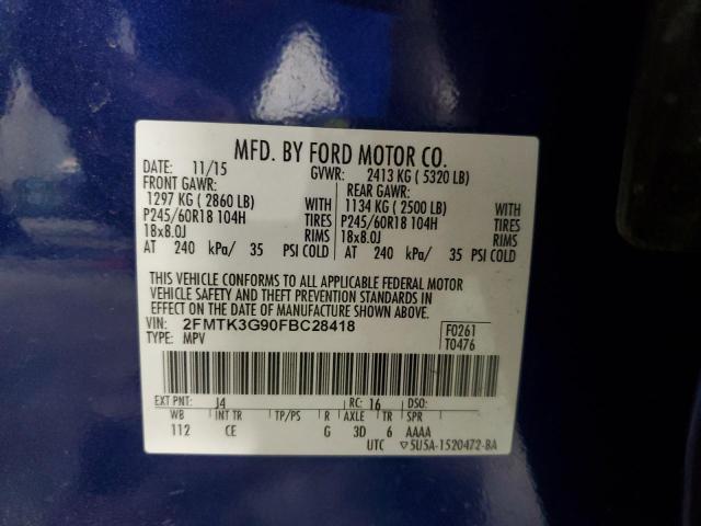 2FMTK3G90FBC28418 - 2015 FORD EDGE SE BLUE photo 12