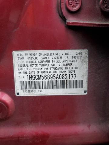 1HGCM56895A082177 - 2005 HONDA ACCORD EX RED photo 12