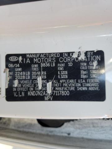 KNDJN2A2XF7117800 - 2015 KIA SOUL WHITE photo 12