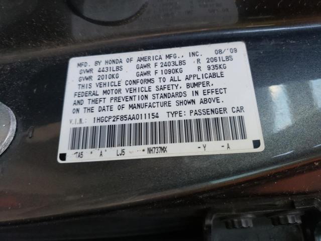 1HGCP2F85AA011154 - 2010 HONDA ACCORD EXL GRAY photo 12