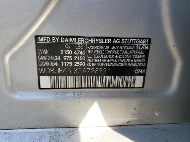 WDBUF65JX5A728221 - 2005 MERCEDES-BENZ E 320 SILVER photo 12