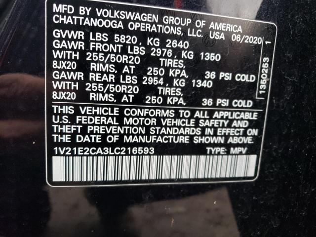 1V21E2CA3LC216593 - 2020 VOLKSWAGEN ATLAS CROS SE Черный фото 13