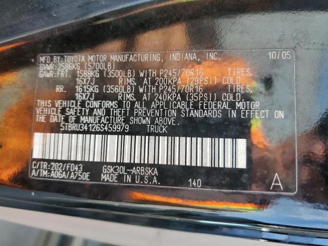 5TBRU34126S459979 - 2006 TOYOTA TUNDRA ACCESS CAB SR5 BLACK photo 12
