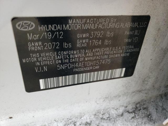 5NPDH4AE1DH157475 - 2013 HYUNDAI ELANTRA GLS WHITE photo 12